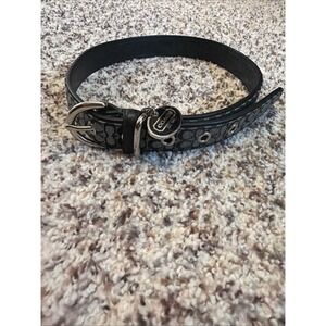 Authentic New COACH Gray Black Leather Signature Black CC Print Dog Collar Sz XL